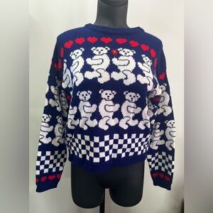 Bear with Us by Ted E. Bear Sweater Women's Size Medium Blue Knit Pullover Top